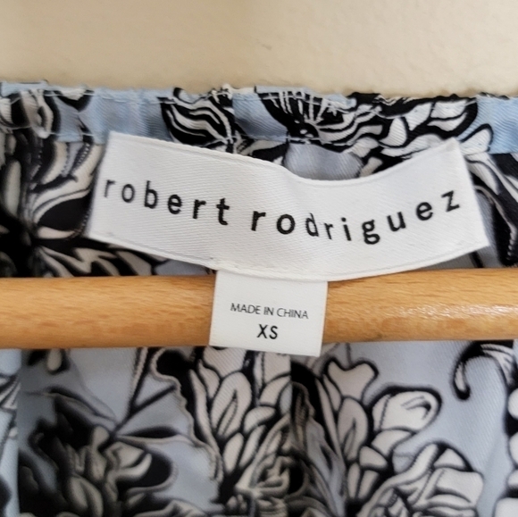 Robert Rodriguez | Blue Black Floral Silk Blouse with Ruffled Split Sleeves - Picture 4 of 6